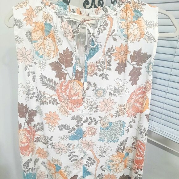 LOFT Tops - LOFT Floral Mixed Media Sleeveless Blouse Size Large